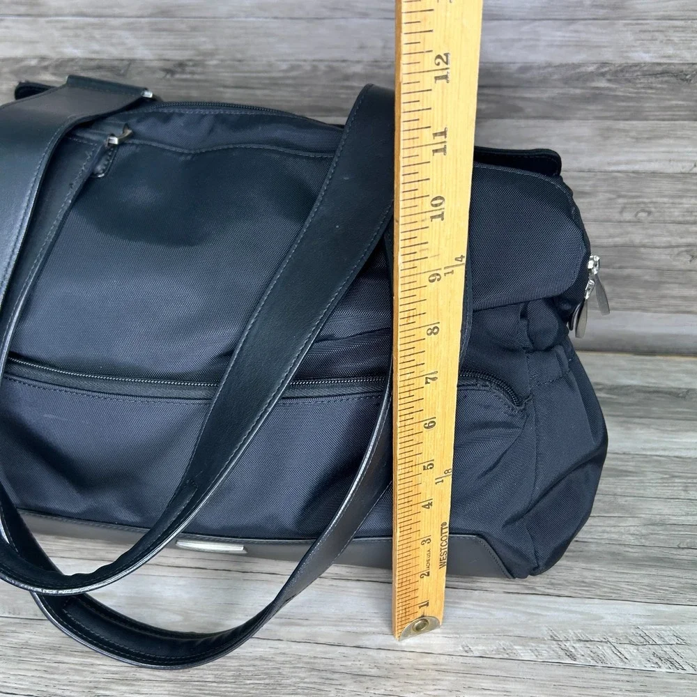 Tumi Shoulder Diaper‎ Bag Black Nylon Pockets Large Zip Double Handles Briefcase